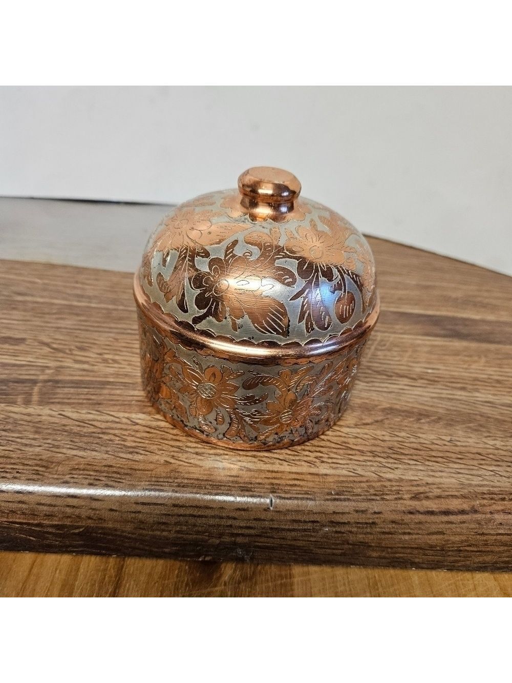 Handcrafted "Glimmering Grace" Copper with Silver-tone Etched Trinket Box